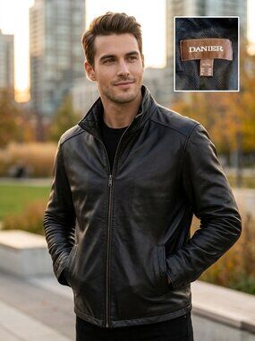 Danier Leather Mens Black Genuine Leather Jacket Quilted Lined Style 81348 XL